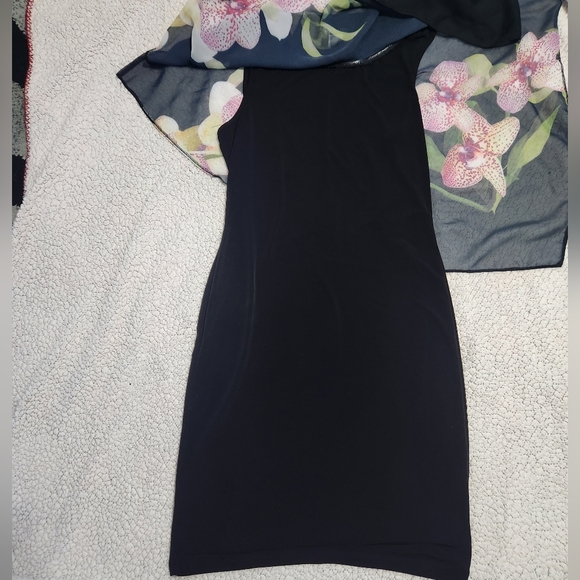 Venus black dress with floral lay over - Picture 5 of 7